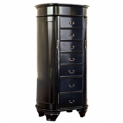 Daley Oval Jewelry Armoire, Stylish Standing Organizer with Mirror, 7 Drawers, 20 Necklace Hooks, Anti-Tarnish
