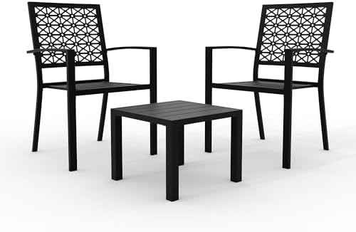 3-Piece Outdoor Patio Furniture Set - Bistro | Black for Backyard, Garden & Porch