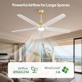 Savey'Sley 60" Ceiling Fan with LED Light and Remote - White Gold