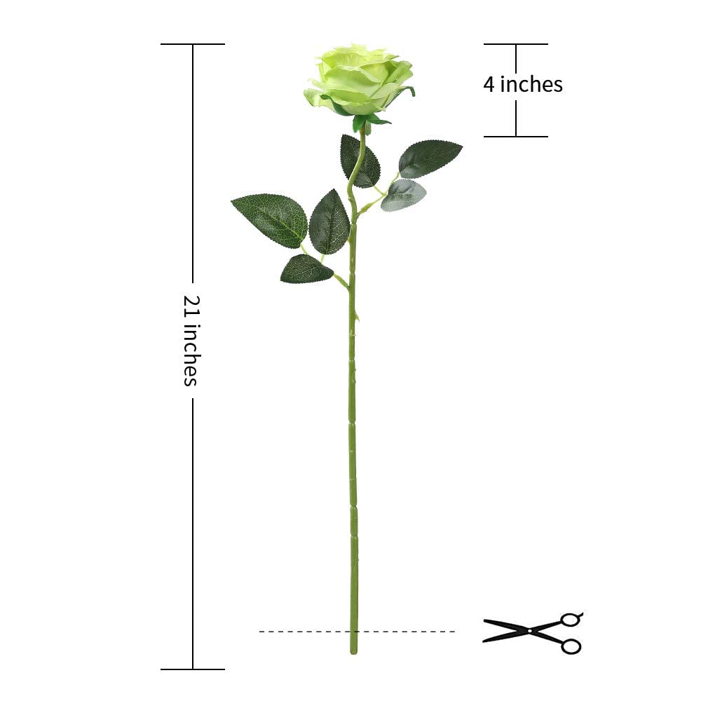 12 PCS Artificial Flowers Roses Silk Flowers Fake Long Stem Artificial Roses Wendding Kitchen Decorations(Green)