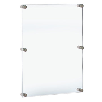105536, Floating Acrylic Wall Frame with Silver Hardware Stand Off Caps, Clear Hanging Photo Frame Display Mount with