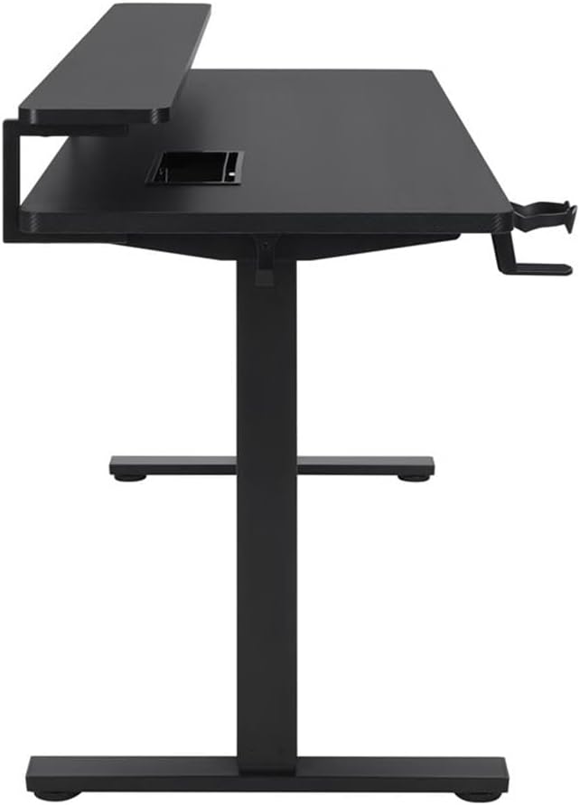 60" Electric Gaming Desk with Hutch, Carbon Fiber Finish, Height Adjustable with Power Lift, Elevated Monitor Shelf