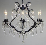 Black Wrought Iron & Crystal Chandelier Modern Farmhouse Chandelier for Dining Room Chandelier Light,Dining Room Light Fixture - 6 Lights 20" x 19" A109-B0F3SX3W61