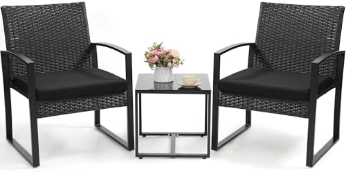 3-Piece Wicker Outdoor Patio Furniture Set - Bistro | Black for Patio, Garden & Porch