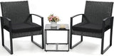 3-Piece Wicker Outdoor Patio Furniture Set - Bistro | Black for Patio, Garden & Porch