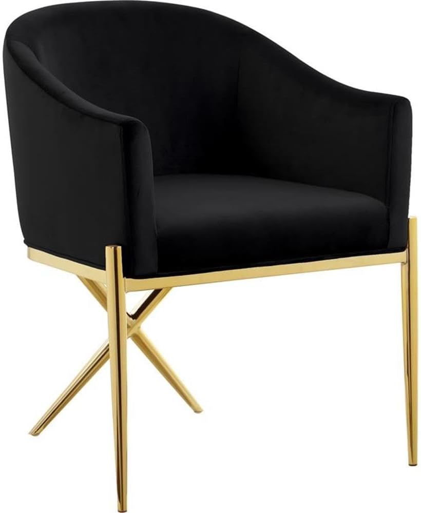 Modern, Contemporary Velvet Upholstered Dining Chair with Sturdy Steel X Shaped Legs, Solid Back