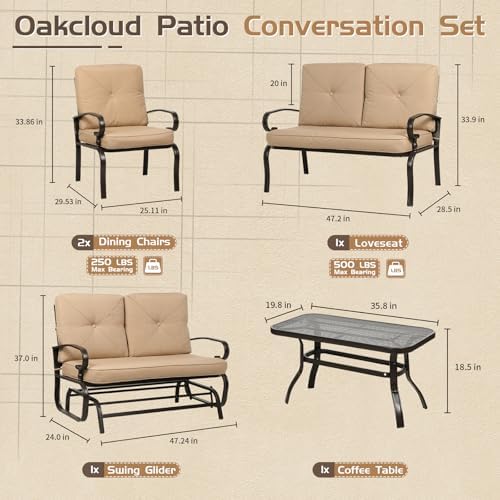 5-Piece Metal Outdoor Patio Furniture Set - Conversation | Brown for Patio, Garden & Porch
