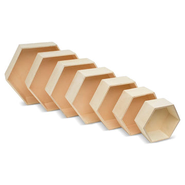 Wooden Hexagon Floating Shelves with Backs, 5 Sets of 7, Unfinished for Crafts and DIY Wall Décor: Modern