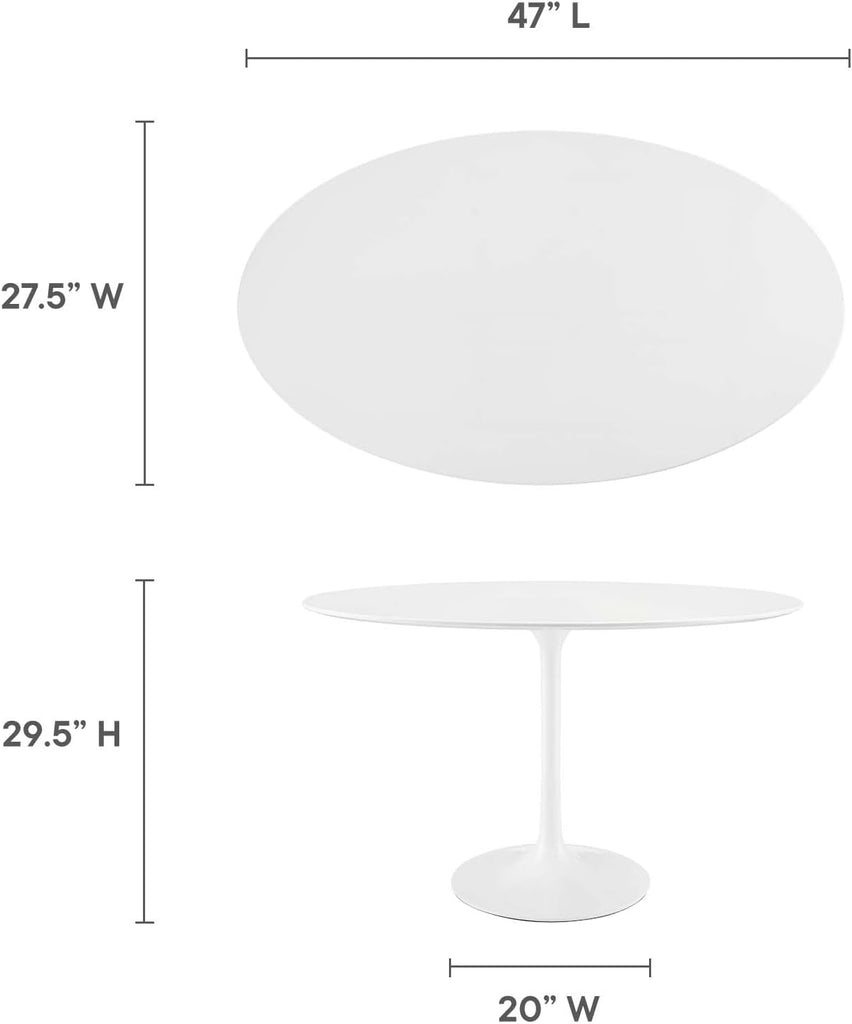Lippa 48" Mid-Century Modern Dining Table with Oval Top and Pedestal Base in White