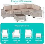 6-Piece Wicker Outdoor Patio Furniture Set | Beige for Backyard, Garden & Porch