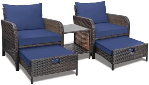 5-Piece Wicker Outdoor Patio Furniture Set - Conversation | Brown for Patio, Garden & Porch
