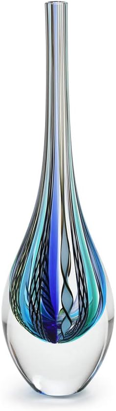 Murano Style Art Glass Drop Vase Hand Blown Blue Boho Effect Home Decor | Hand Blown Glass Drop, Decorative Table