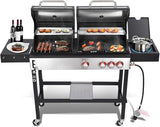 3-in-1 Propane and Charcoal Grill Combo with Side Burner, Griddle and Pot, Cast Iron Grates, 673 Sq. In. Cooking Area