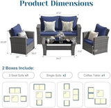 4-Piece Wicker Outdoor Patio Furniture Set | Navy for Backyard, Garden & Porch