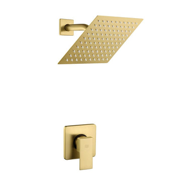 Shower Faucet Set Brushed Gold Bathroom Rainfall 8 Inch Shower Head System, Single Handle Shower Trim Kit with