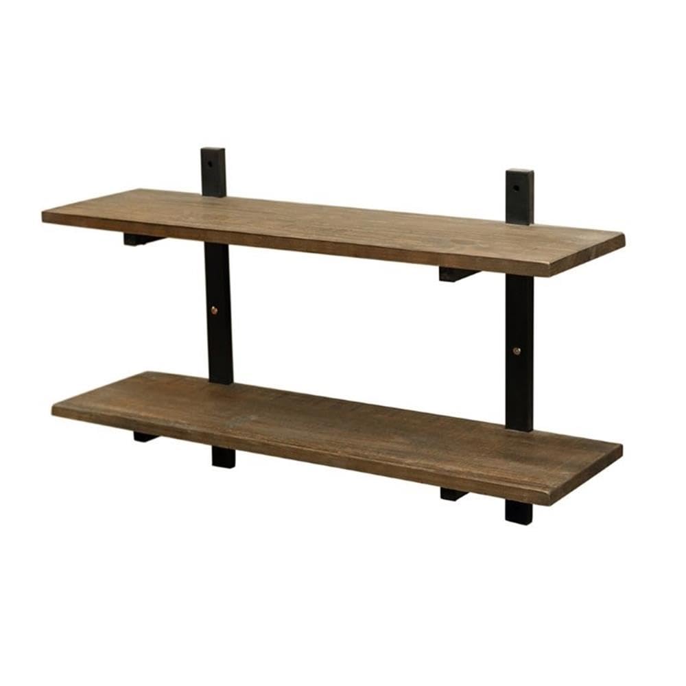 Pomona 36 in. Wide Metal and Solid Birch Wood Wall Shelf, Brown, Rustic Industrial Modern Farmhouse Home Decor