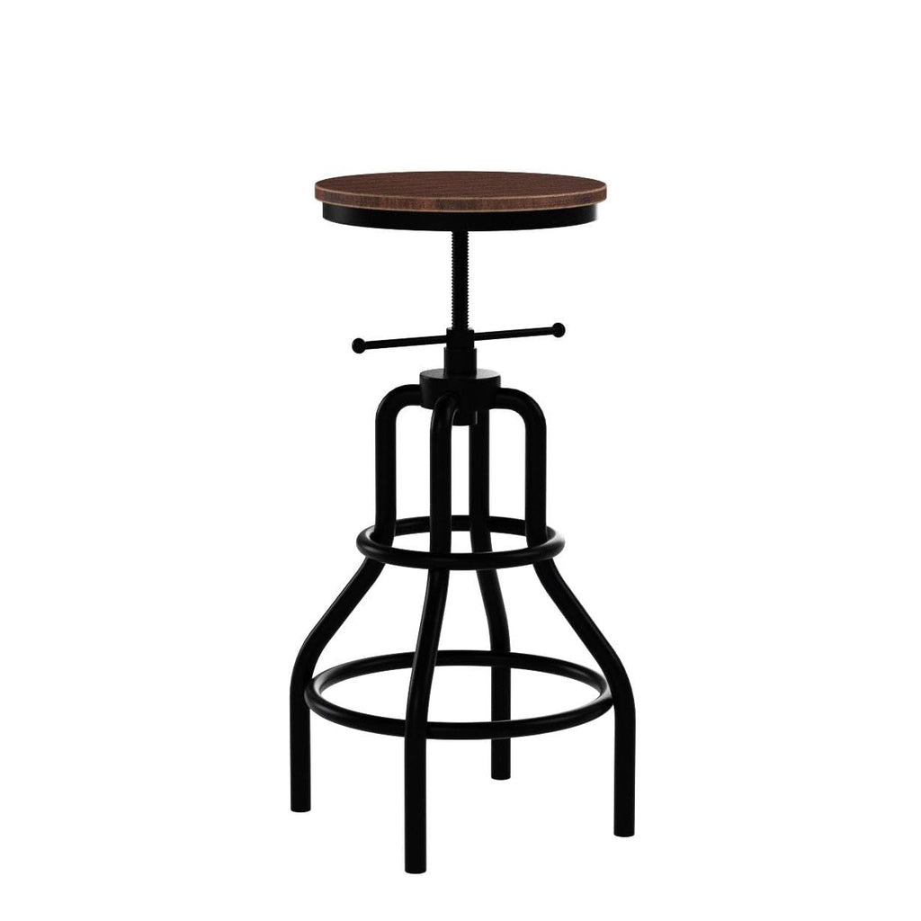 Vintage Industrial Bar Stool-Rustic Swivel Barstools-Round Wood Metal Base-Kitchen Counter Height Adjustable Pipe