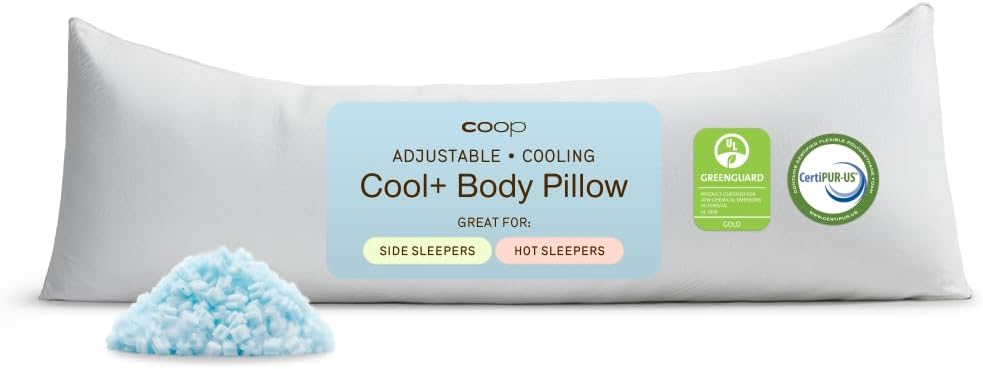 Cool+ Adjustable Cooling Body Pillow, 18x52, Cooling Gel Memory Foam & Microfiber, Side Sleeper & Pregnancy Pillow