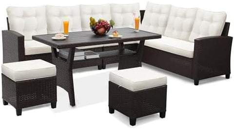 6-Piece Outdoor Patio Furniture Set | White All-Weather Resistant for Backyard, Garden & Porch