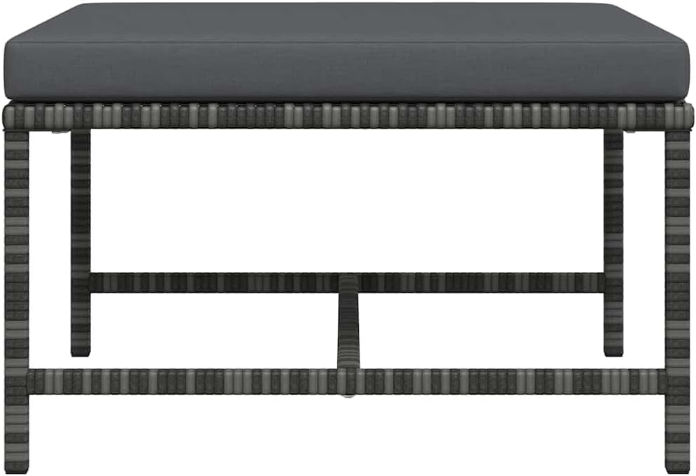 Sectional Patio Footrest with Cushion Gray, PE Rattan Ottoman with Powder-Coated Steel Frame, Outdoor Footstool for