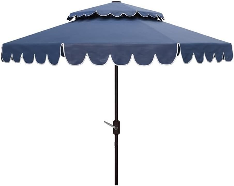 9ft Round Double-Top Patio Umbrella with Crank Lift & UV Protection - Navy/White