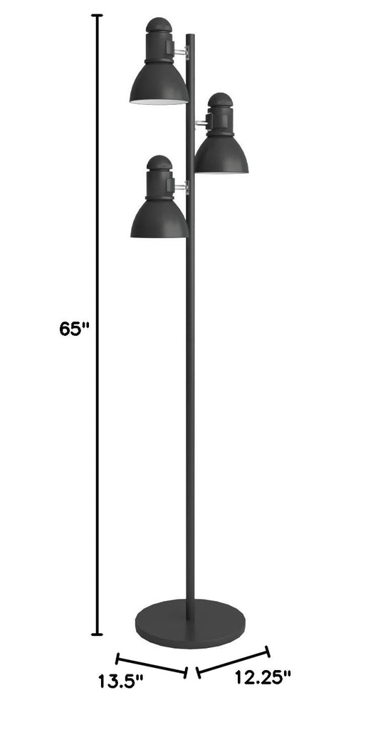 3-Light Adjustable Tree Lamp, 60 W, A19, Black