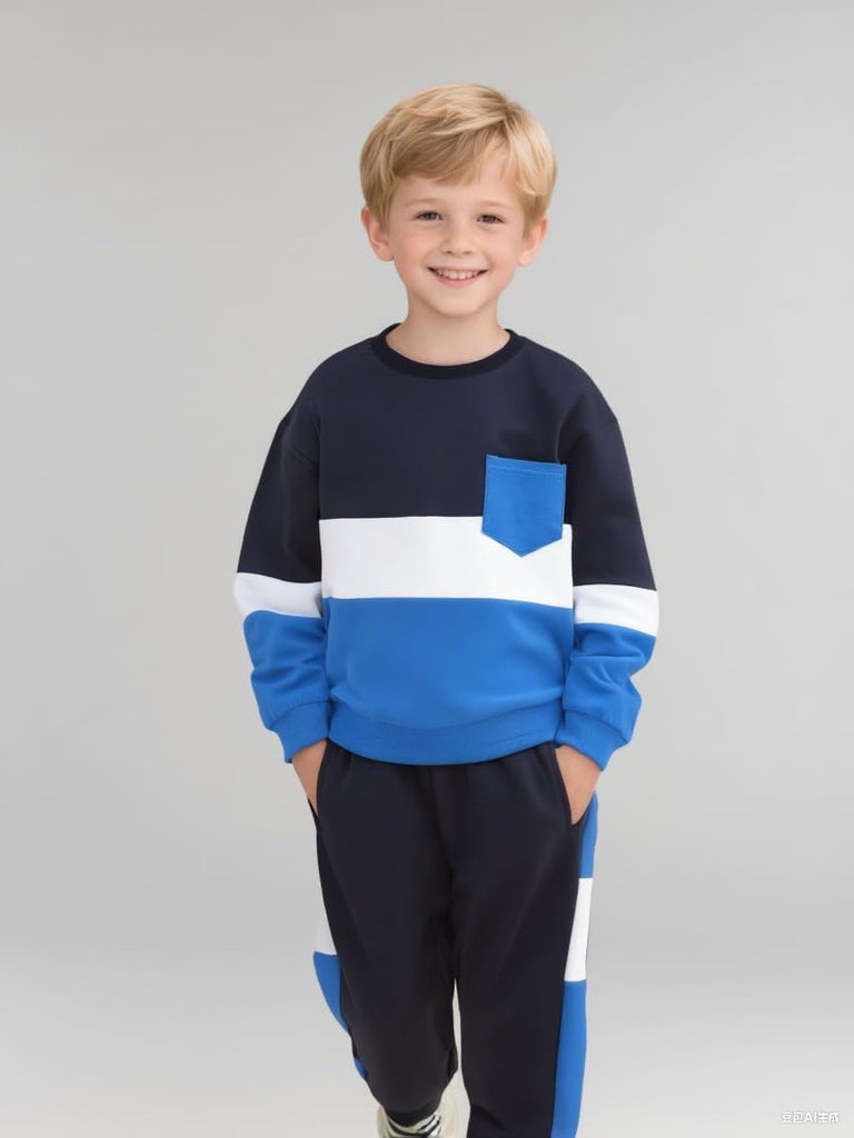 Toddler Boy Clothes Color-Block Long Sleeve Sweatshirt and Pant Outfits Kids 2Pcs Fall Clothing Set