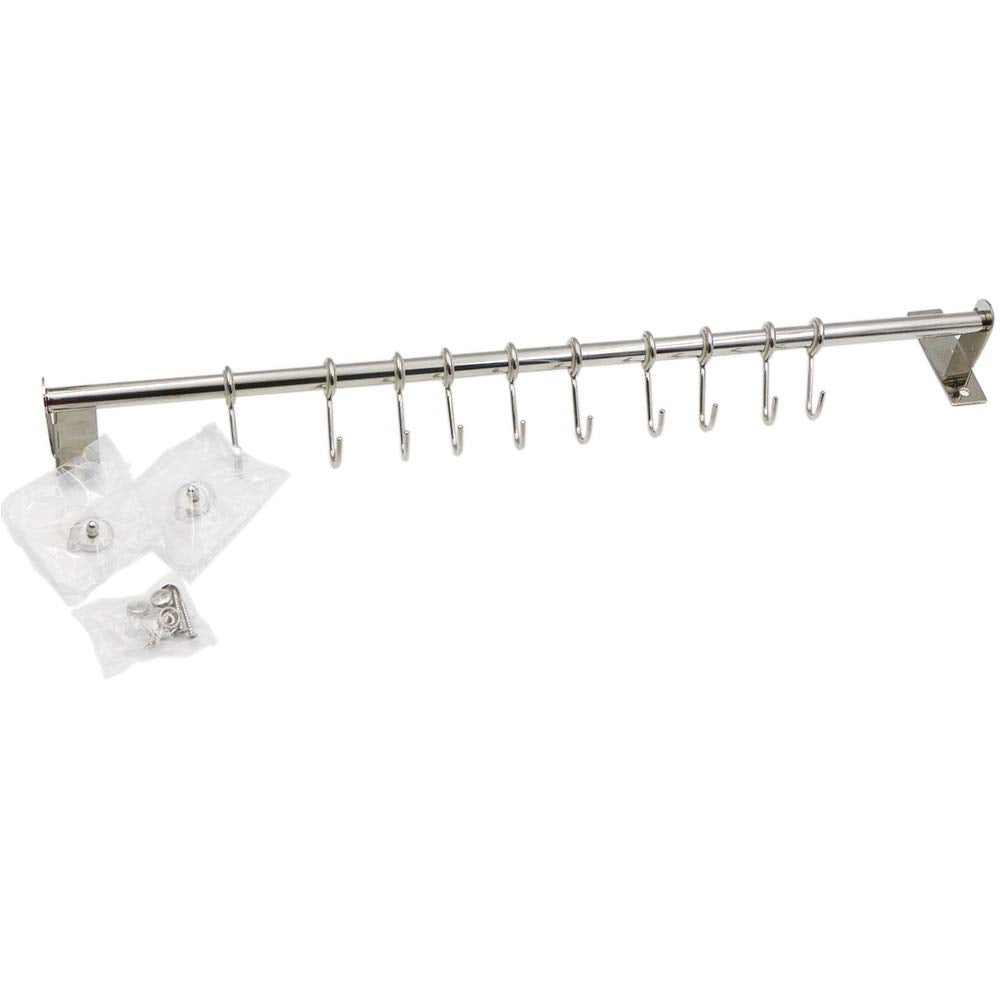 Stainless Steel Kitchen Sliding Rail Hanging Rack, 23.6 Inch Wall Mount Utensil Organizer with 10 Removable S Hooks