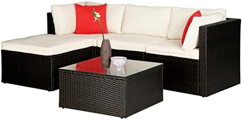 5-Piece Wicker Outdoor Patio Furniture Set | Red for Patio, Garden & Porch