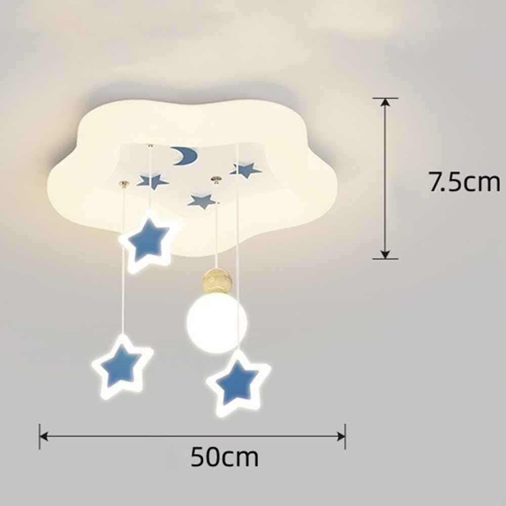 Modern Kids LED Ceiling Light Cloud Shaped Flush Mount Ceiling Lamp Hanging Stars and Moon Pattern Blue or Pink