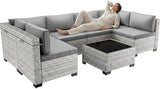 7-Piece Wicker Outdoor Patio Furniture Set | Grey All-Weather Resistant with Thick Cushions for Backyard, Garden & Porch