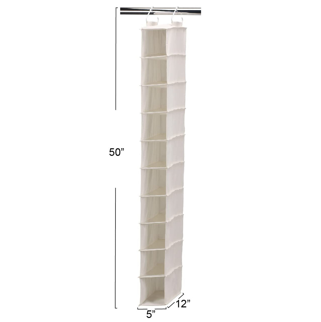 Hanging Shoe Storage Organizer for Closets |10 Pocket Shelves | Natural Canvas