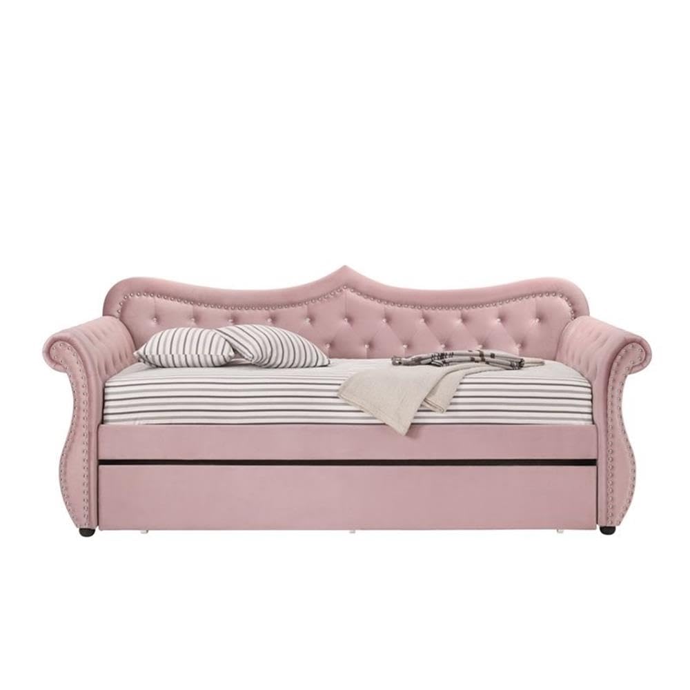 Fully Upholstered Daybed with Twin Size Trundle Sofa Bed Living Room Guest Bed Bedroom Box Spring Not Required