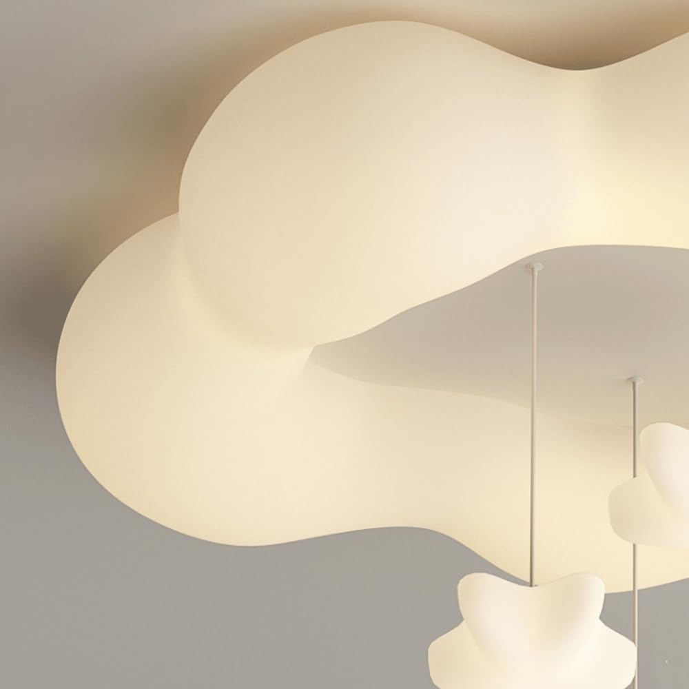 23.62 X 16.93 Inches Modern Milk White Cloud Kids Bedroom Ceiling Light, LED Flush Mount Nursery Ceiling Lamp, Moon