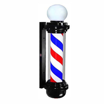 35-inch Barber Pole Red White Blue Stripes with LED Light, Traditional Barber Pole Outside Barber Shop Rotating Light