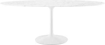 Inspired Tulip Style Oval Pedestal Dining Table — White Base / Marble Top, 78″ Oval