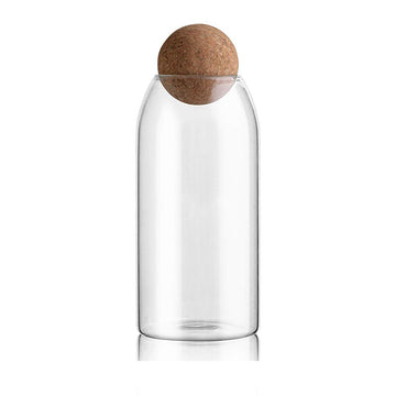 40Oz Glass Storage Container with Ball Cork, Cute Decorative Organizer Bottle Canister Jar with Air Tight Wood