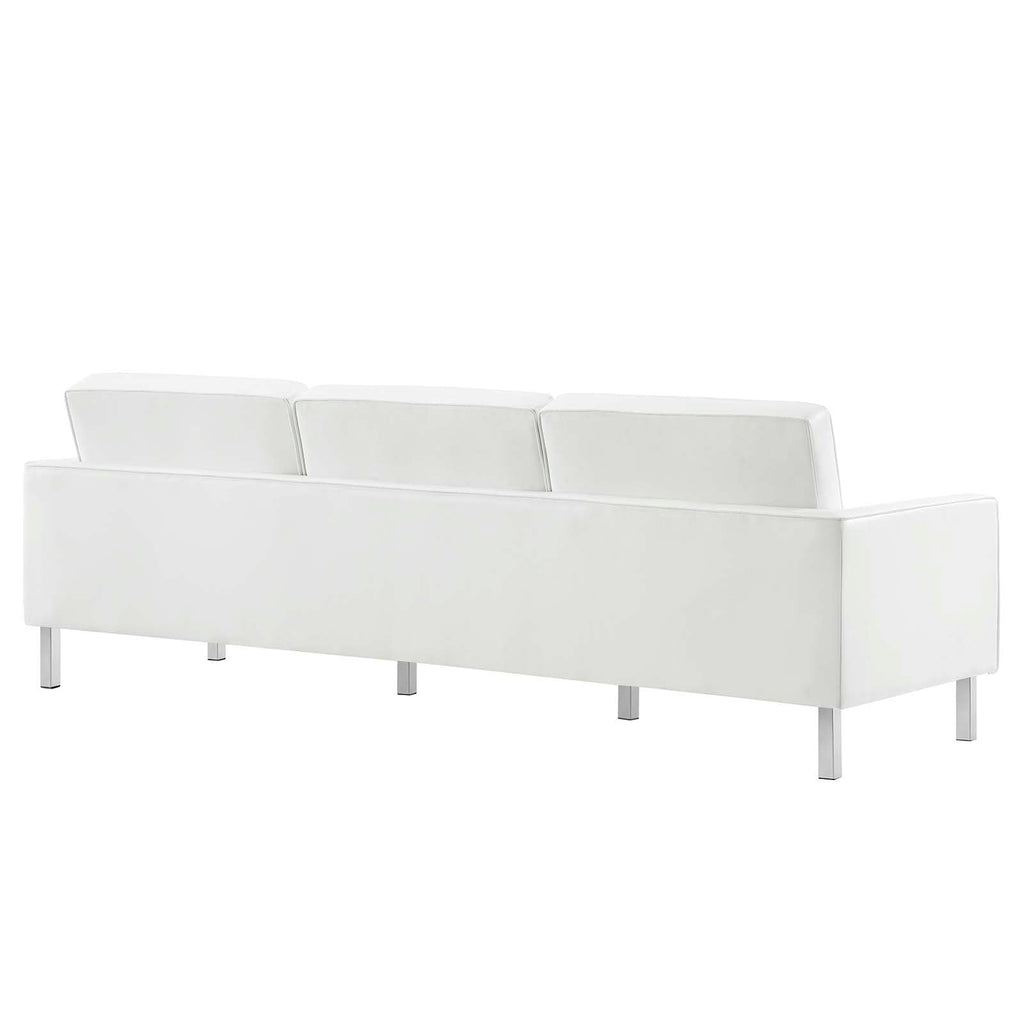 Loft Tufted Button Faux Leather Upholstered Sofa in Silver White