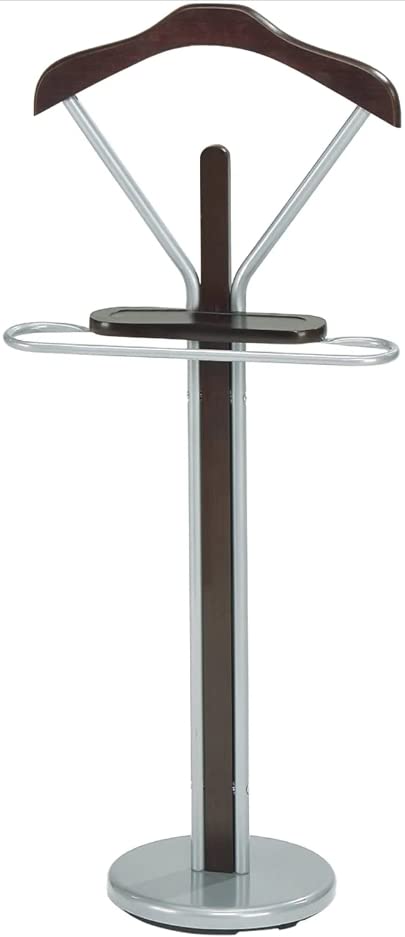 Kings Brand Silver/Walnut Finish Wood & Metal Suit Valet Rack Stand Organizer