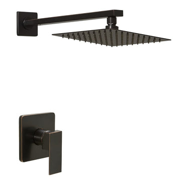 Oil Rubbed Bronze Shower Faucet Set, Single Function Shower Trim Kit with Rough-in Valve, Square Rain Shower Head