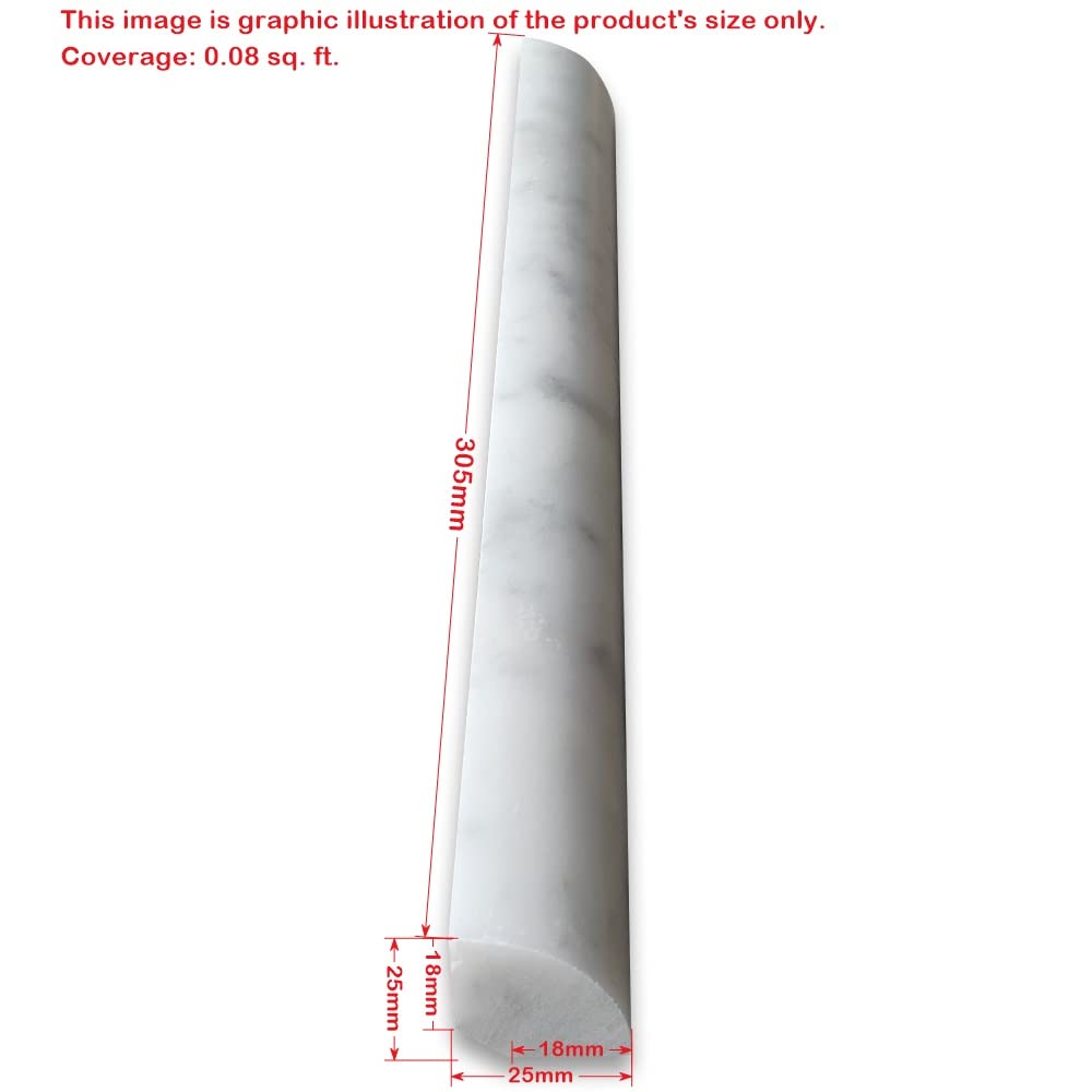 Carrara White Marble 1x12 Quarter Round Covering Edge Pencil Liner Trim Molding Polished Kitchen Bath Wall Floor