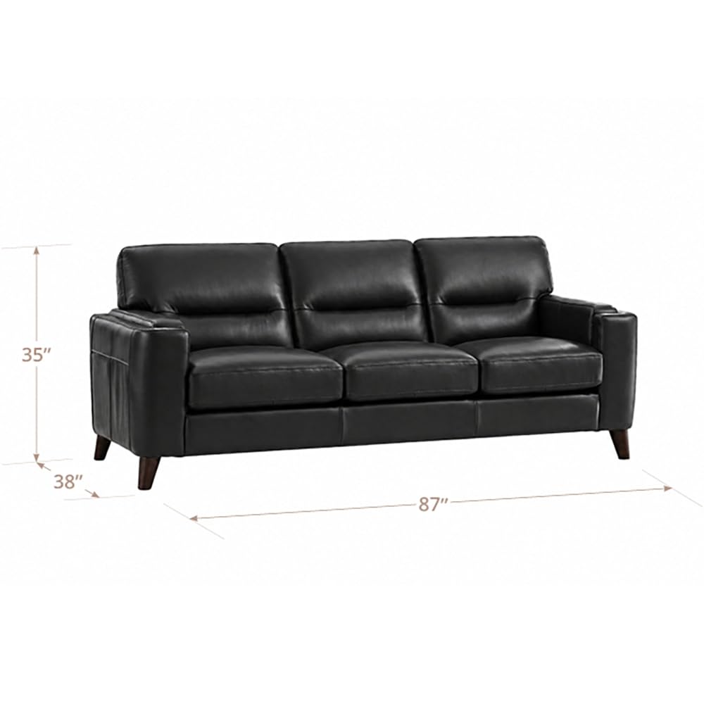 Elm Top Grain Leather Sofa and Chair Set, Black, Feather Down, Memory Foam and Springs Seating