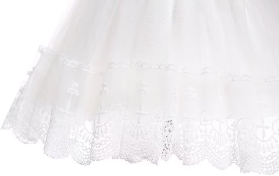 Baby Girls White Christening Dress With Bonnet Baptism Gown Lace Dress for Wedding Birthday