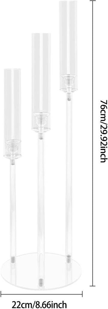 3 Arms Clear Acrylic Candlesticks Holder 6PCS 29.92" Tall Candelabra Candle Holder, Weddings, Receptions, Birthdays