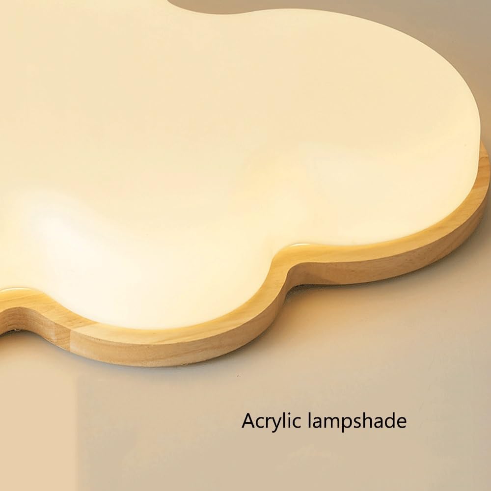 Modern Cloud LED Ceiling Light, Wood Flush Mount Ceiling Lamp with Acrylic Shade, Warm White Neutral Cool White