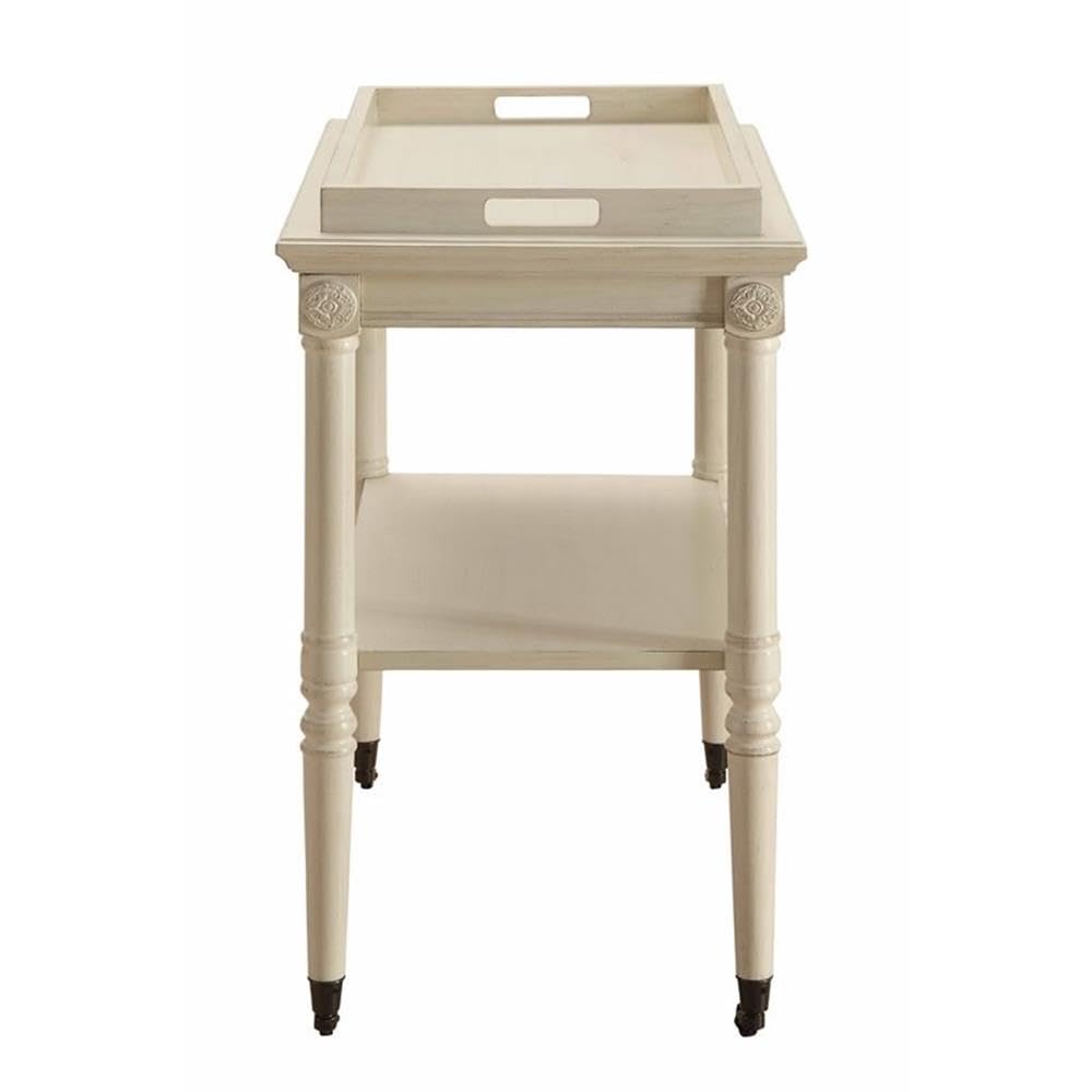 2-Tier Rolling Serving Cart 30''Inch, Wooden Frame & 4 Wheels & 1 Removeable Tray Top & 1 Shelf Open Storage for