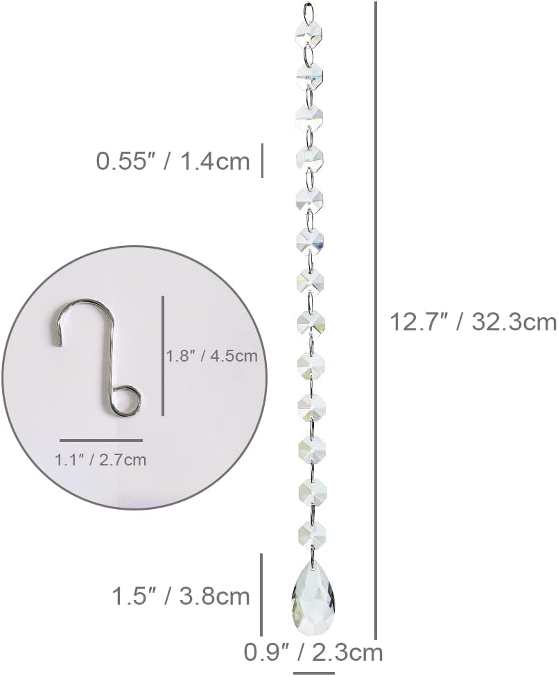 1ft 10pcs Teardrop Crystals Garland, Crystal Chandelier Replacement Pendant - Clear Crystal Teardrop Prisms