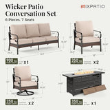 Metal Outdoor Patio Furniture Set - Fire Pit | Beige with Thick Cushions for Patio, Garden & Porch