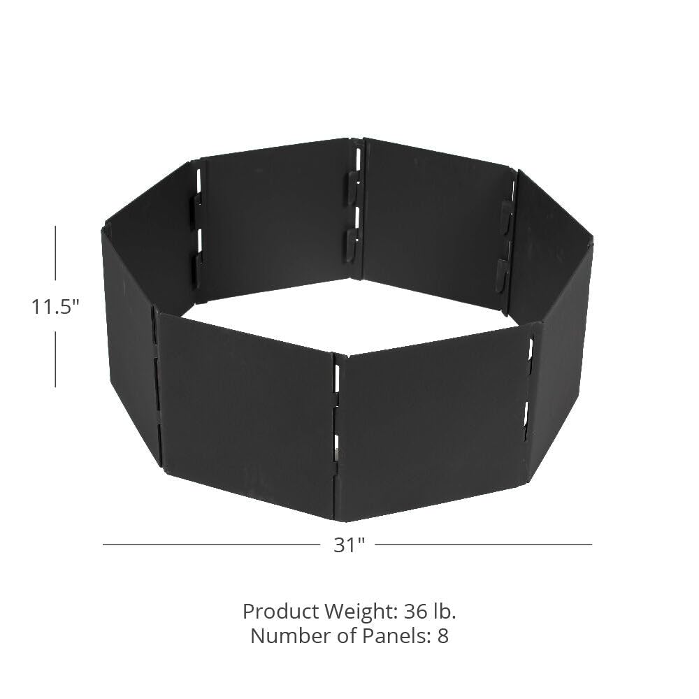 Ash & Ember Heavy Steel 31" Campfire Pit Ring, 8 Panels, Portable Collapsible Design, Easy to Transport, Campfires
