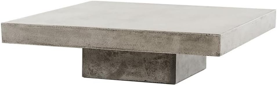 Square Modern Concrete Coffee Table, 43 x 43 x 12 in, Fiber Reinforced Stone, Dark Gray Acrylic Sealed Finish